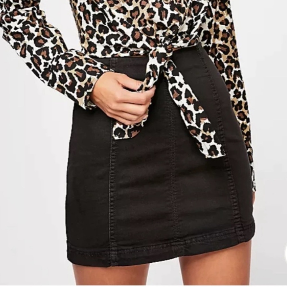 Free People Modern Femme Black Denim Mini Skirt Size 8
